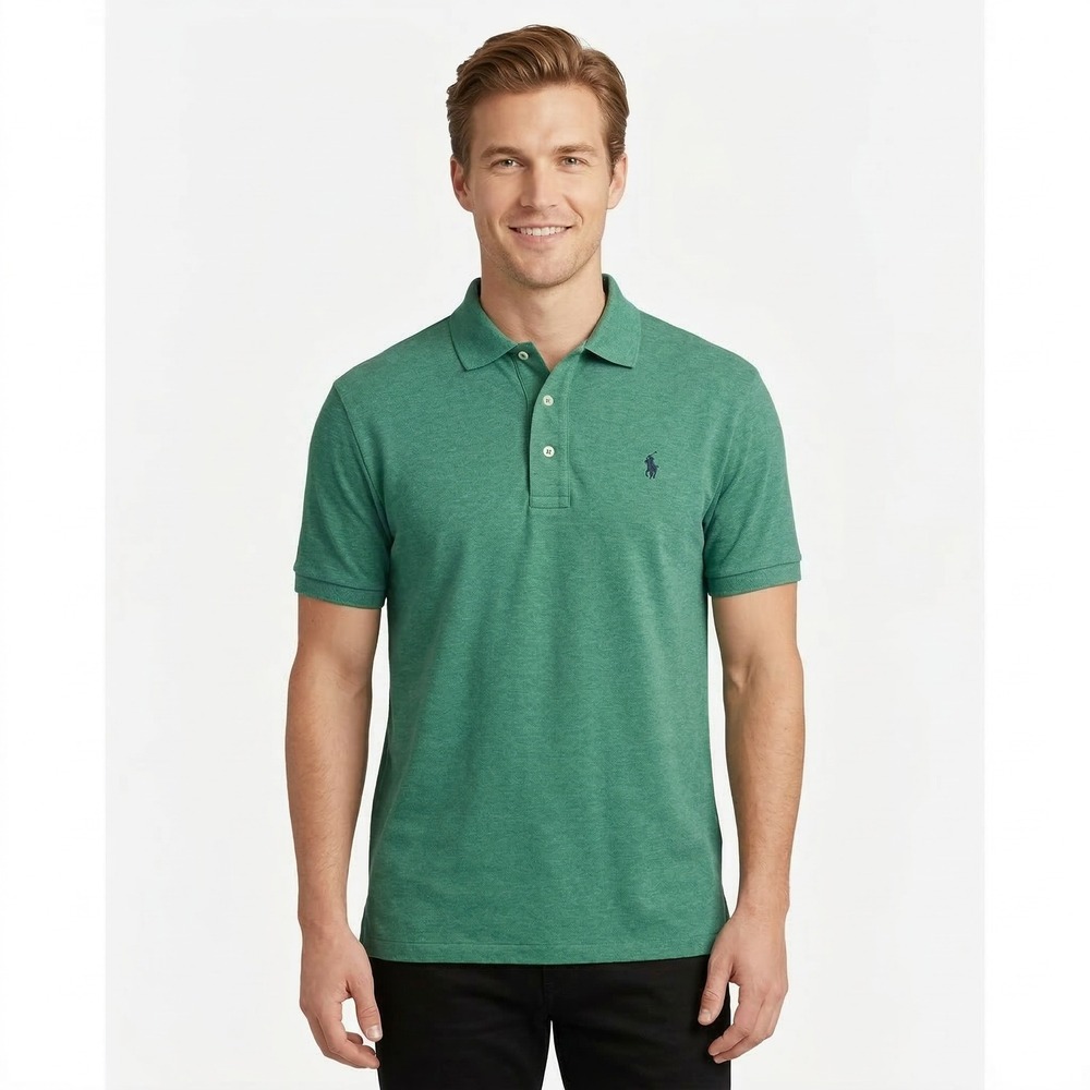 Polo Ralph Lauren Men's Large Classic Green Heather Cotton Collegiate Polo Shirt